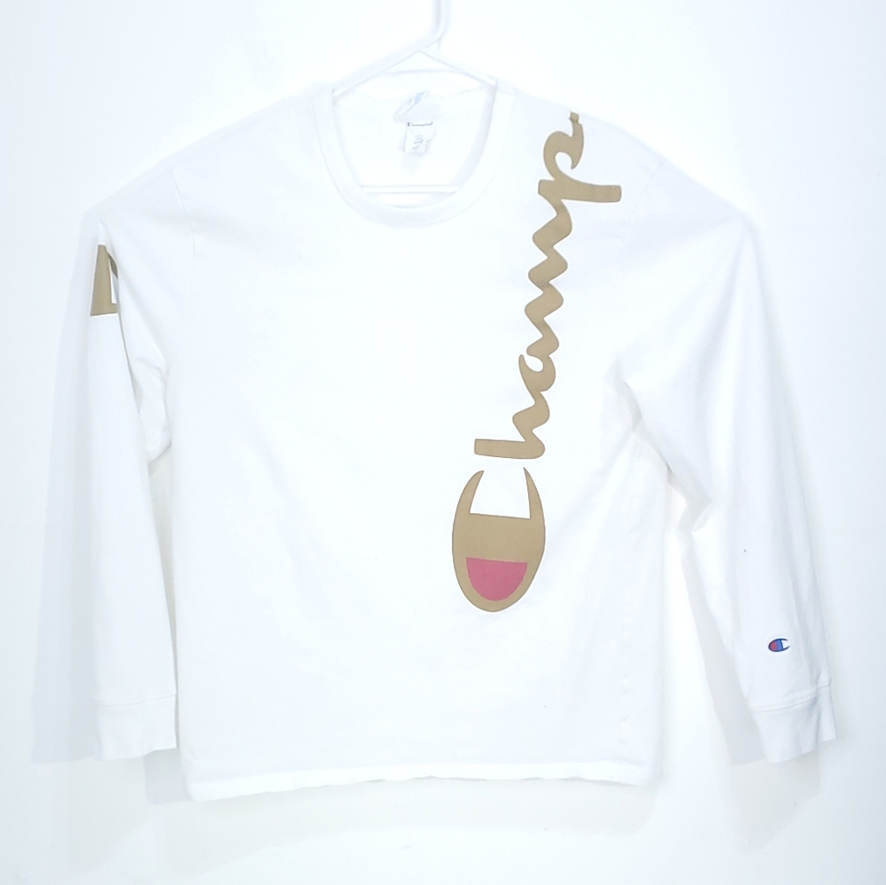 Vintage Champion Long Sleeve TShirt  Graphics Mens White Size Large Tee Cotton